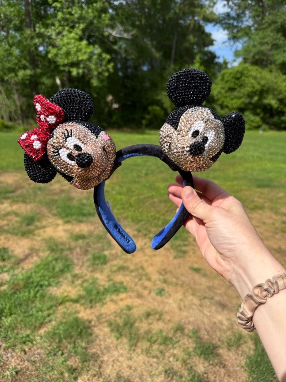 Bedazzled disney Mickey and Minnie head band plush set